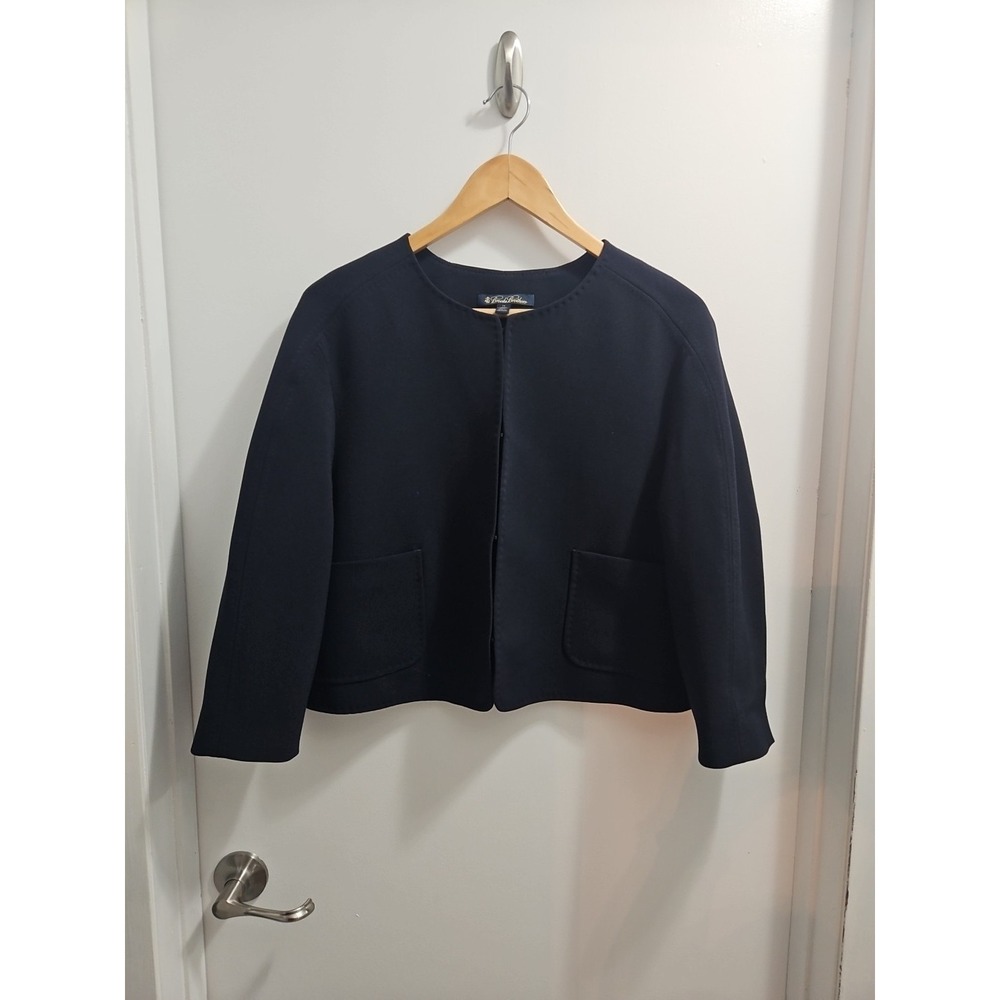 Brooks Brothers Long Sleeve Lined Cropped Blazer‎ Dark Navy Blue Women's Size 14